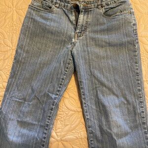 CAbi Light Blue Striped Straight Leg Jeans